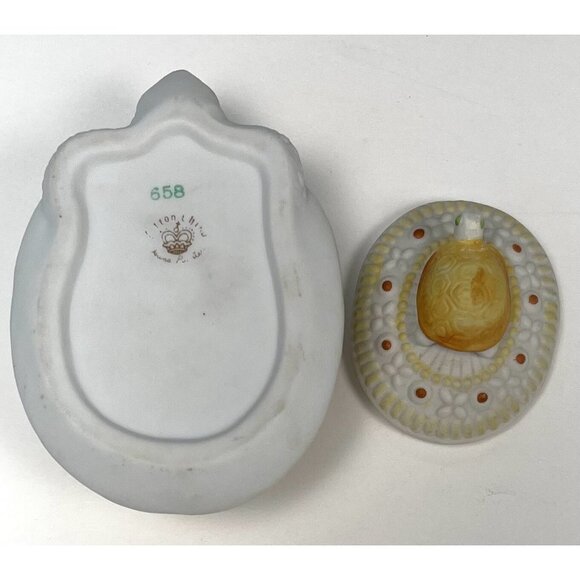 VTG LEFTON 4" Porcelain Bisque Turtle TRINKET BOX White Yellow 658 EUC - Picture 6 of 6